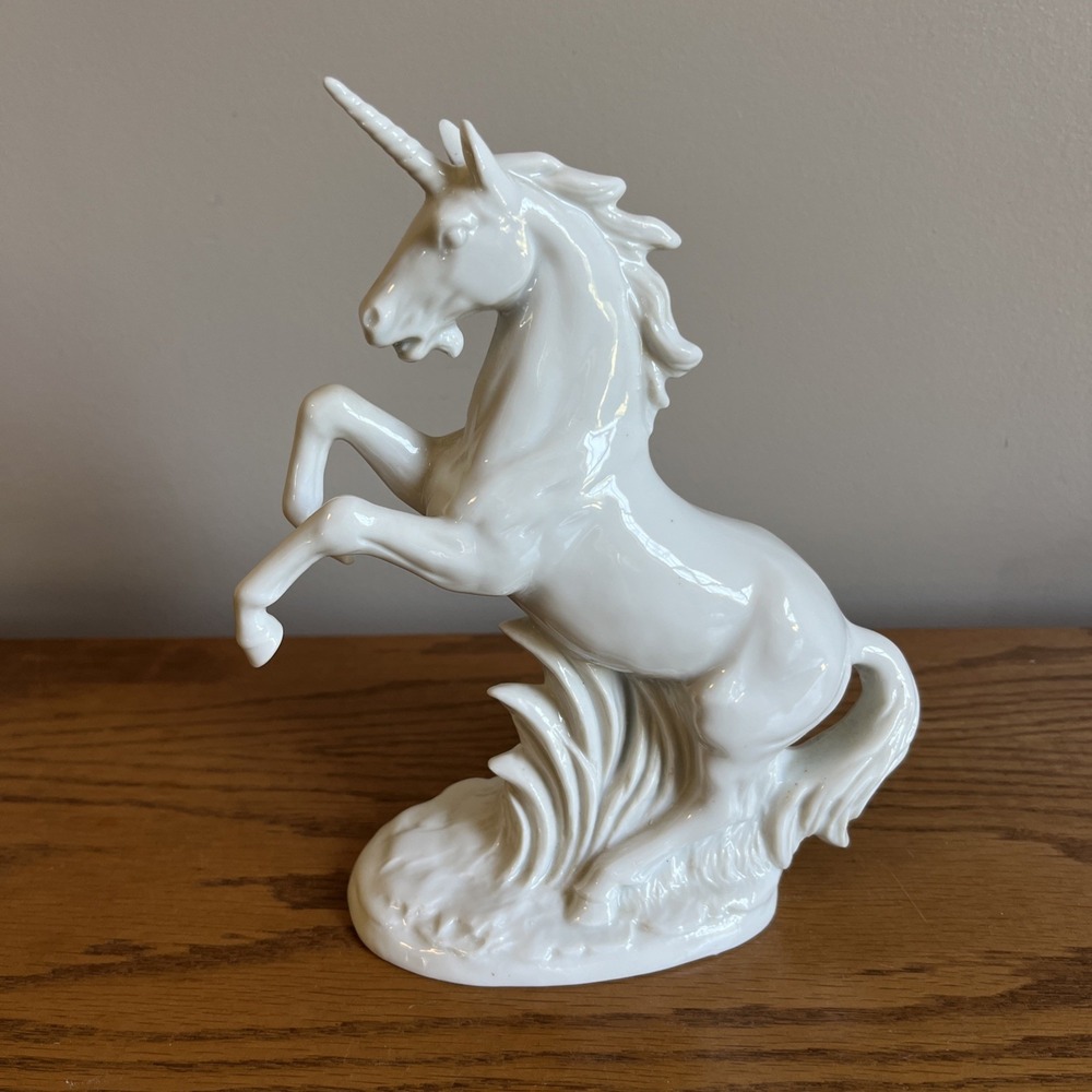 Vintage 80s Asahi Unicorn Statue White Porcelain 8" Mystical Magical Fantasy